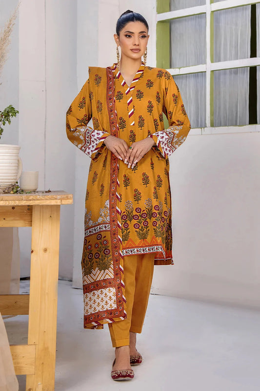 3PC Printed Unstitched Lawn Suit KLA-2706 Mustard Printed KHAS STORES 