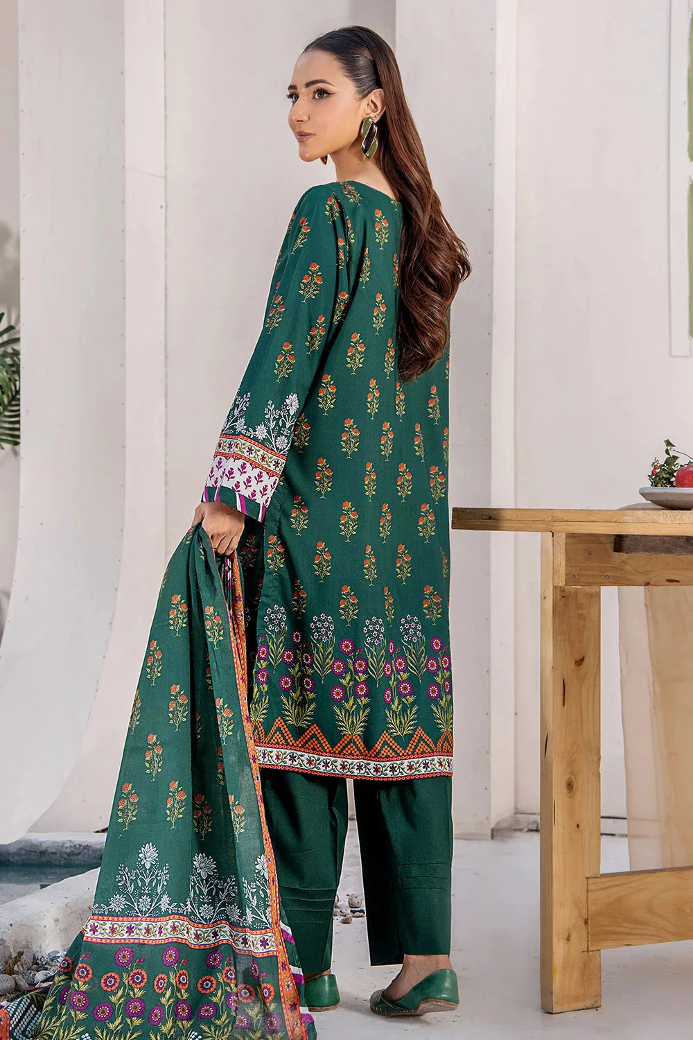 3PC Printed Unstitched Lawn Suit KLA-2706 Sea Green Printed KHAS STORES 