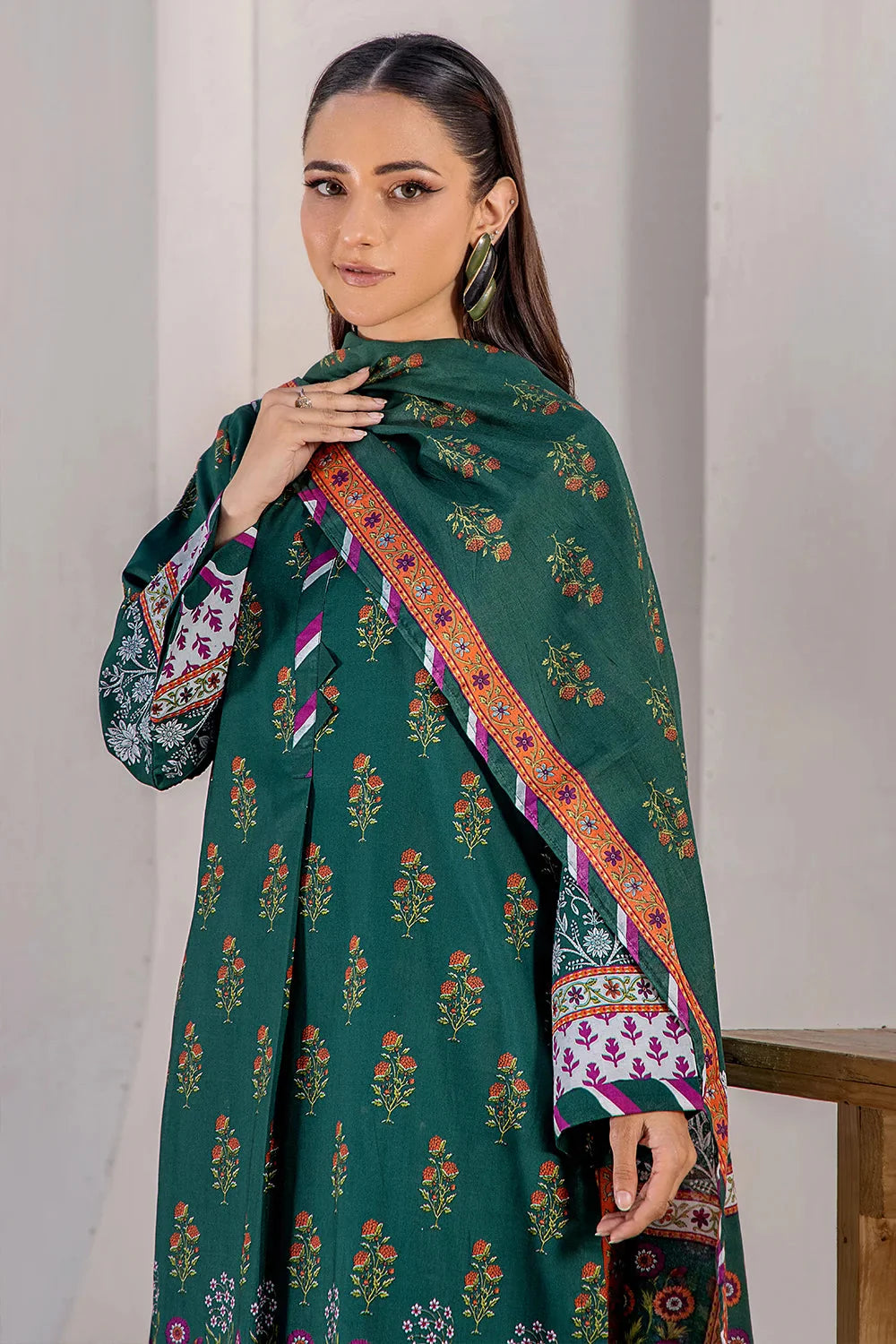 3PC Printed Unstitched Lawn Suit KLA-2706 Sea Green Printed KHAS STORES 