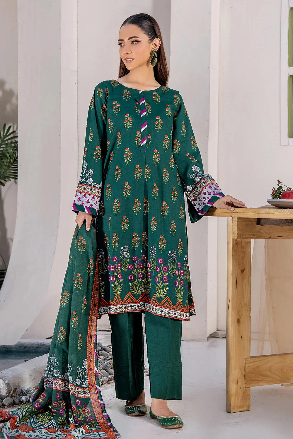 3PC Printed Unstitched Lawn Suit KLA-2706 Sea Green Printed KHAS STORES 