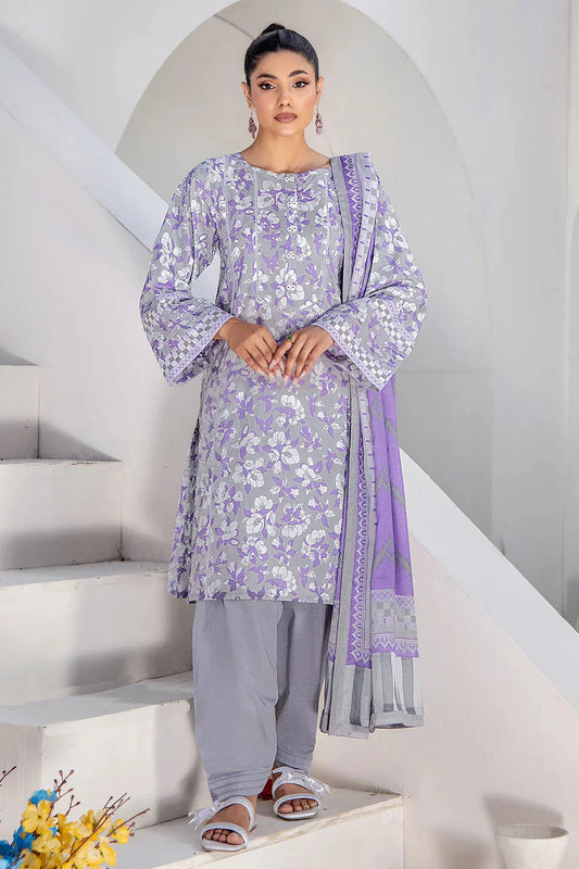 3PC Printed Unstitched Lawn Suit KLA-2707 Grey Printed KHAS STORES 