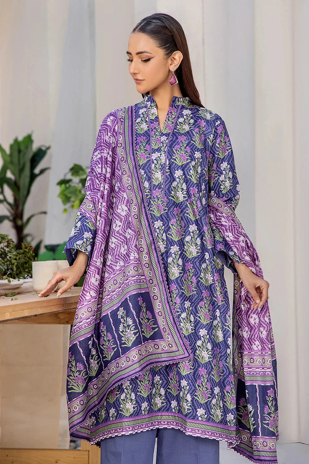 3PC Printed Unstitched Lawn Suit KLA-2708 Blue Printed KHAS STORES 