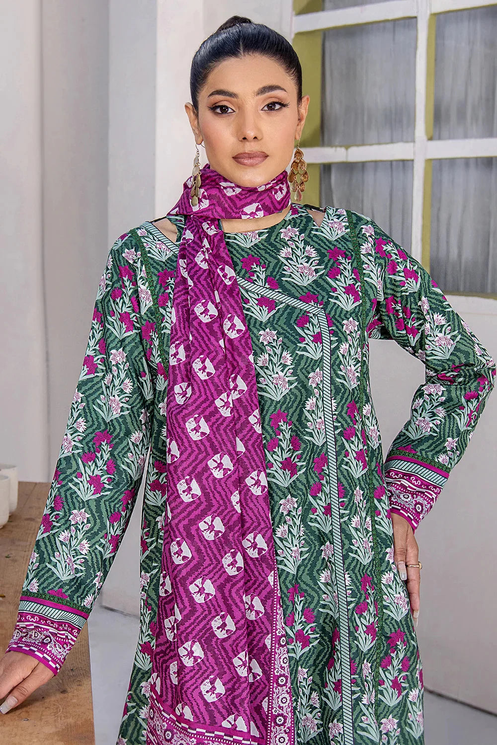 3PC Printed Unstitched Lawn Suit KLA-2708 Green Printed KHAS STORES 