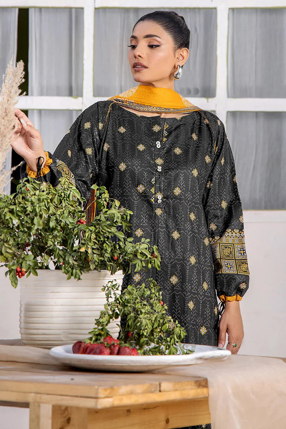 3PC Printed Unstitched Lawn Suit KLA-2709 Black Printed KHAS STORES 