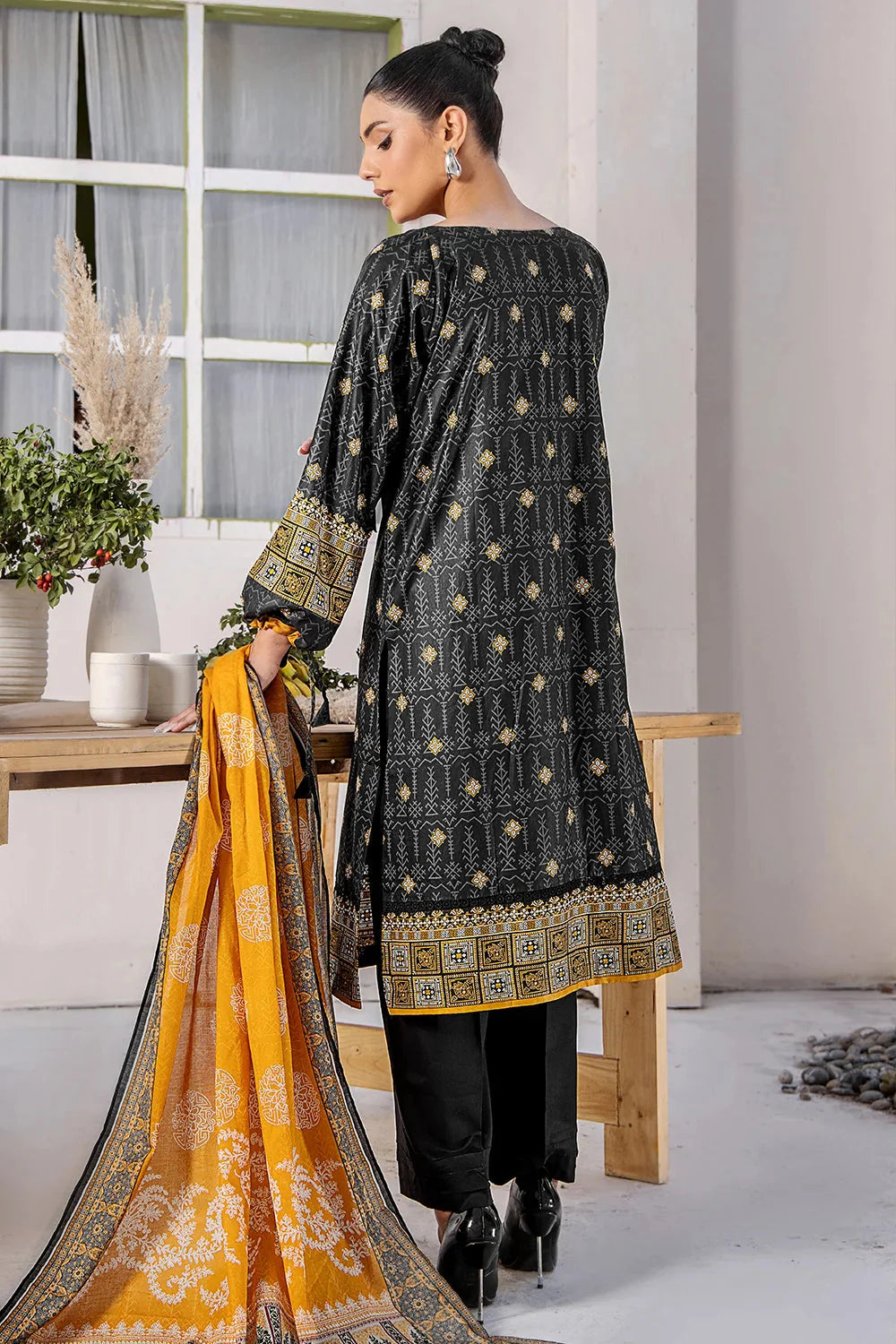 3PC Printed Unstitched Lawn Suit KLA-2709 Black Printed KHAS STORES 