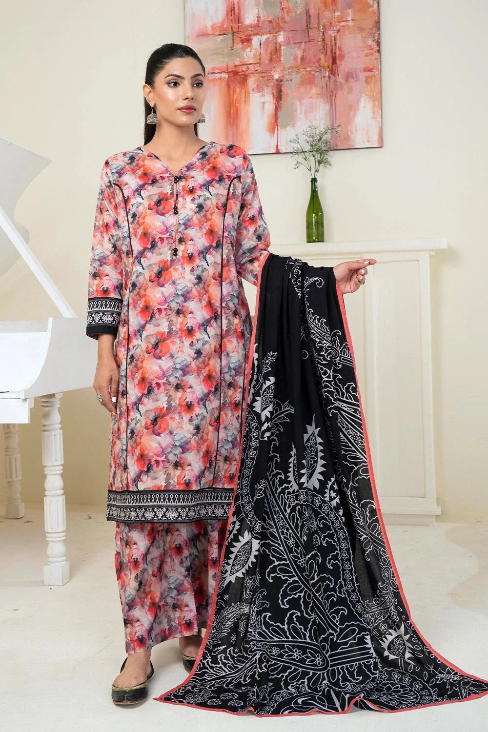 3PC Printed Unstitched Lawn Suit KLA-3400 Printed KHAS STORES 