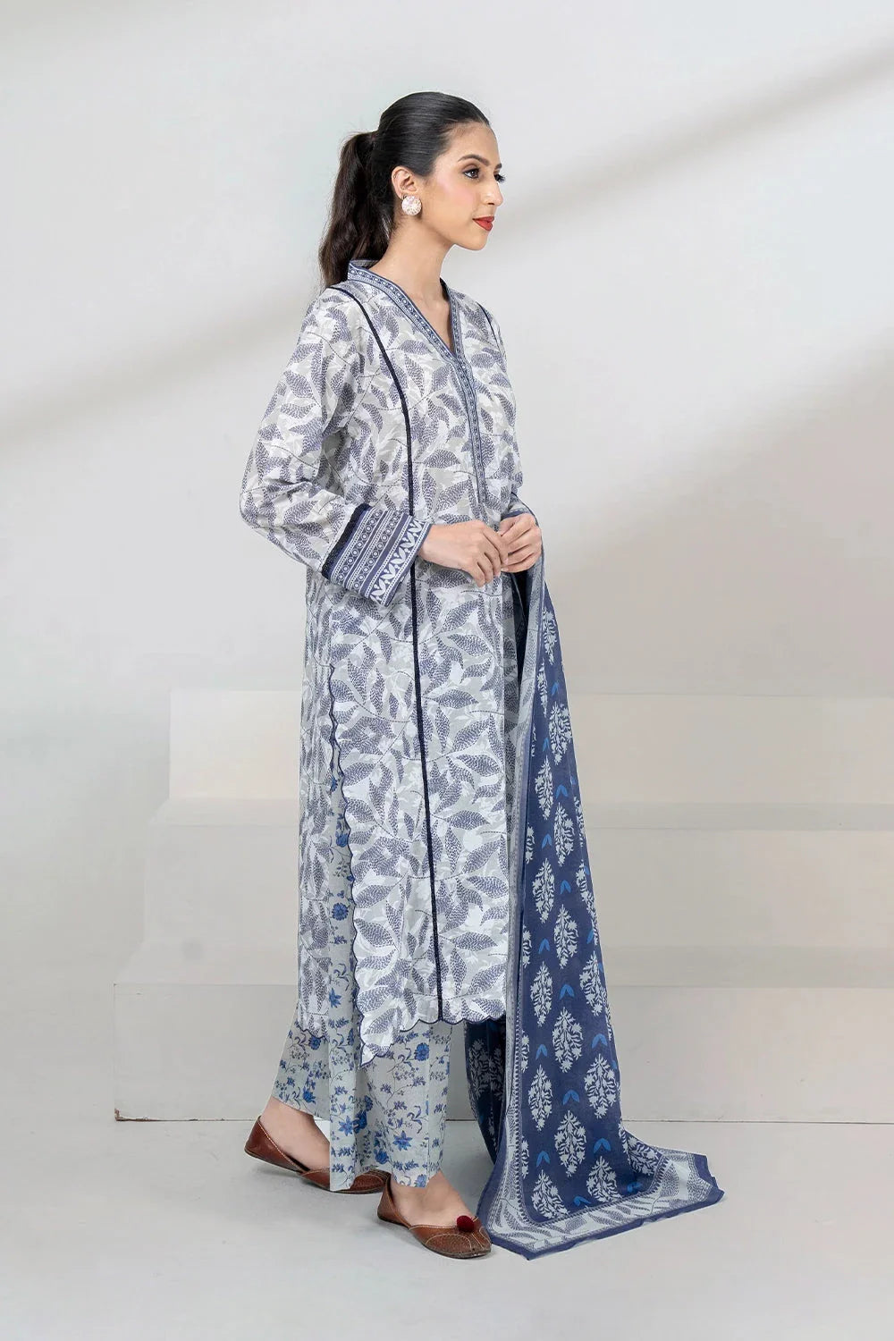 3PC Printed Unstitched Lawn Suit KLA-3401 Printed KHAS STORES 