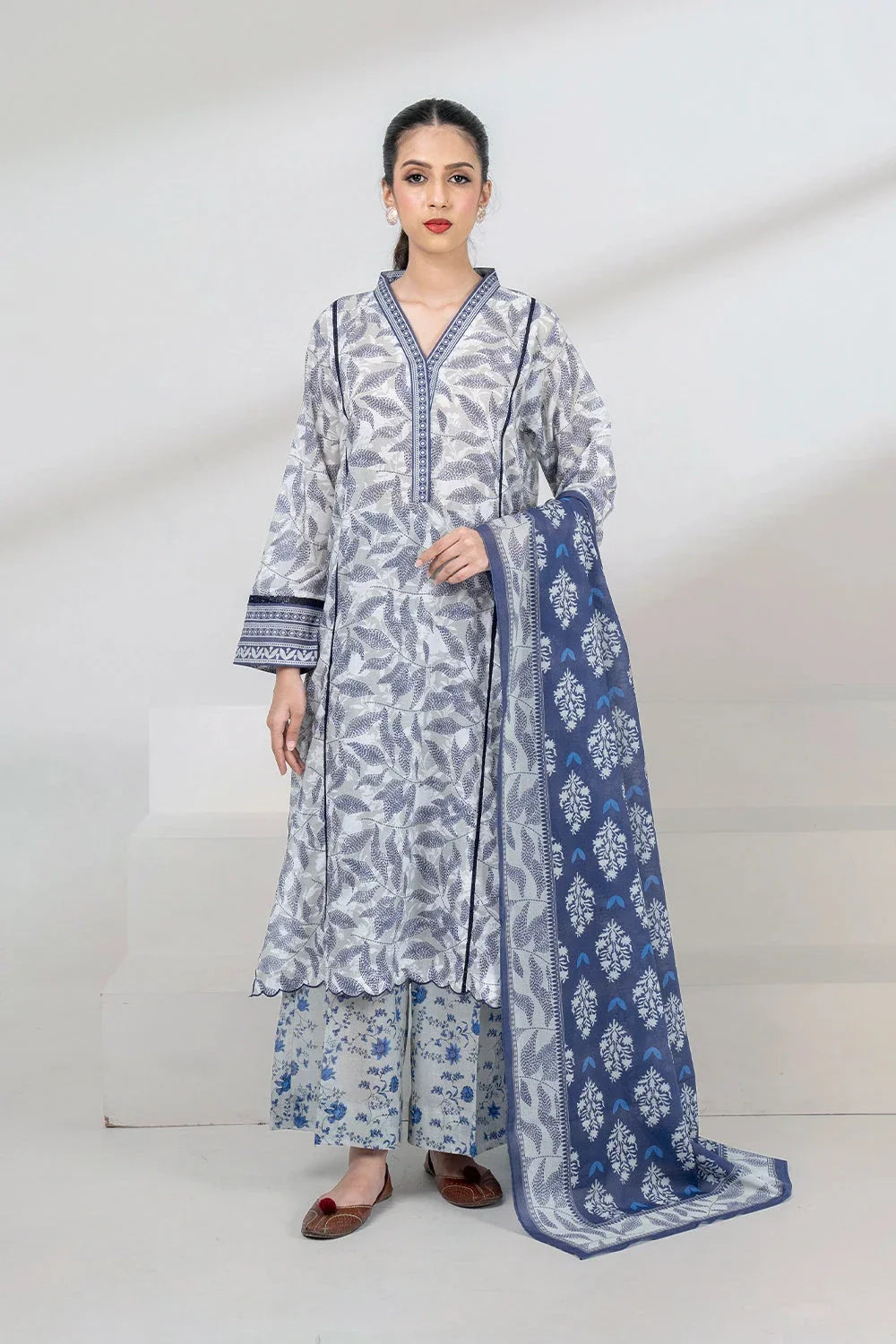 3PC Printed Unstitched Lawn Suit KLA-3401 Printed KHAS STORES 