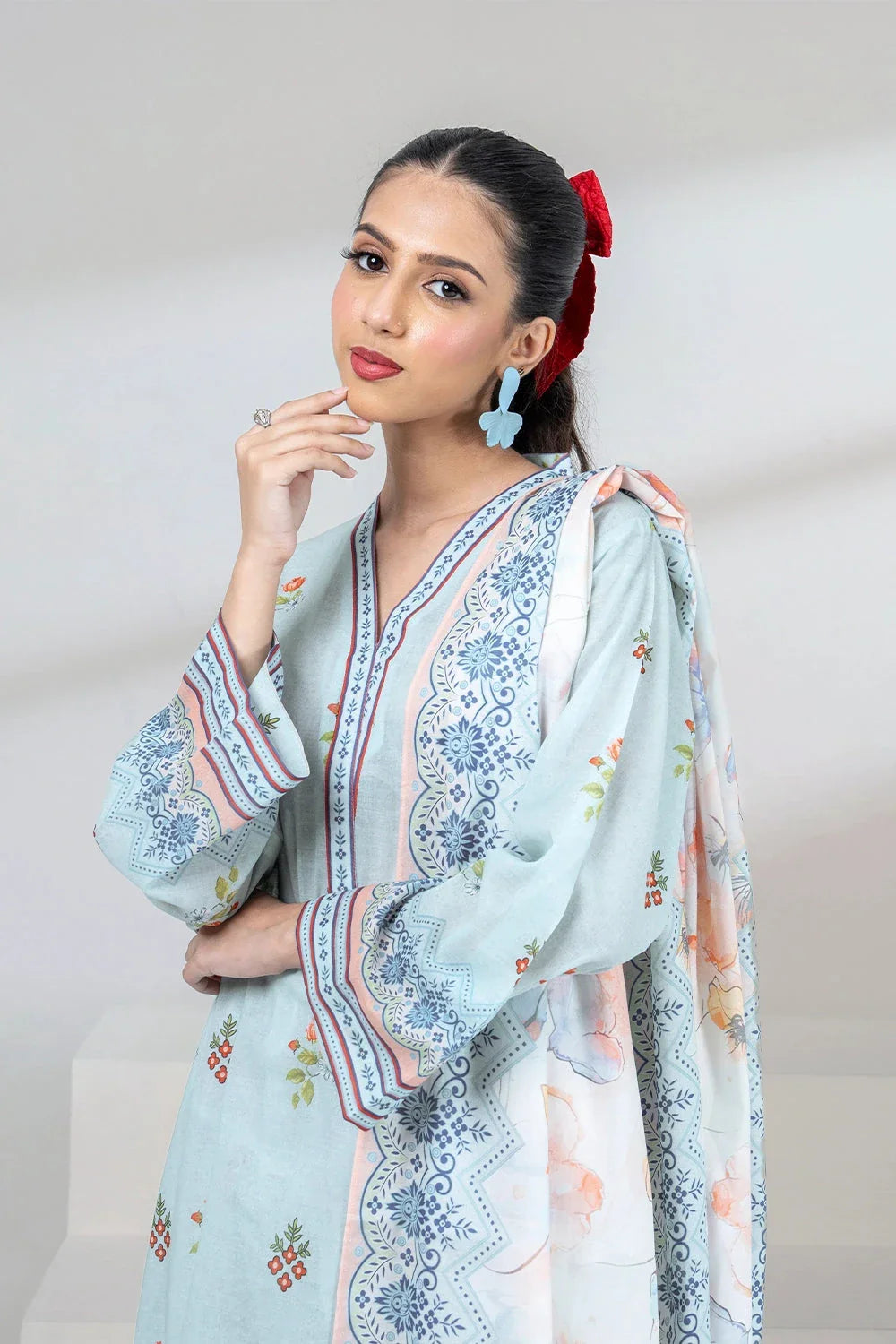 3PC Printed Unstitched Lawn Suit KLA-3407 Printed KHAS STORES 