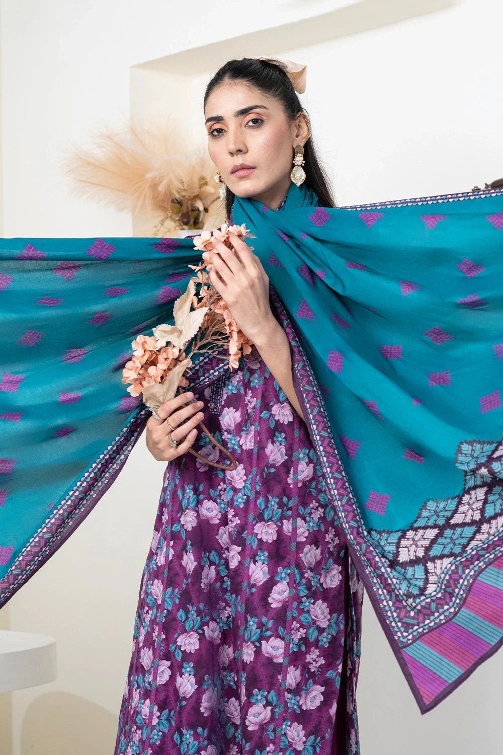 3PC Printed Unstitched Lawn Suit KLA-3414 Printed KHAS STORES 