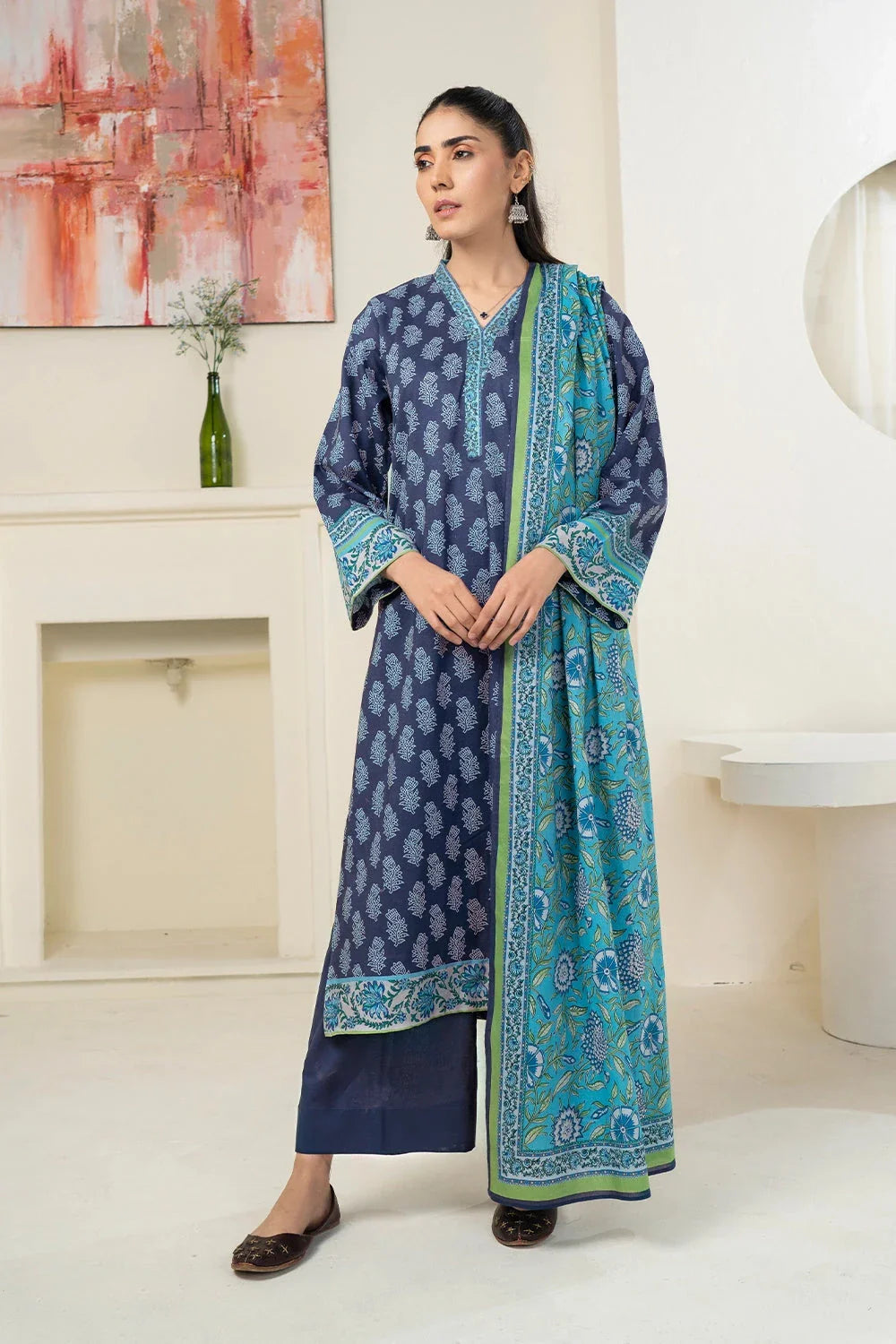 3PC Printed Unstitched Lawn Suit KLA-3415 Printed KHAS STORES 