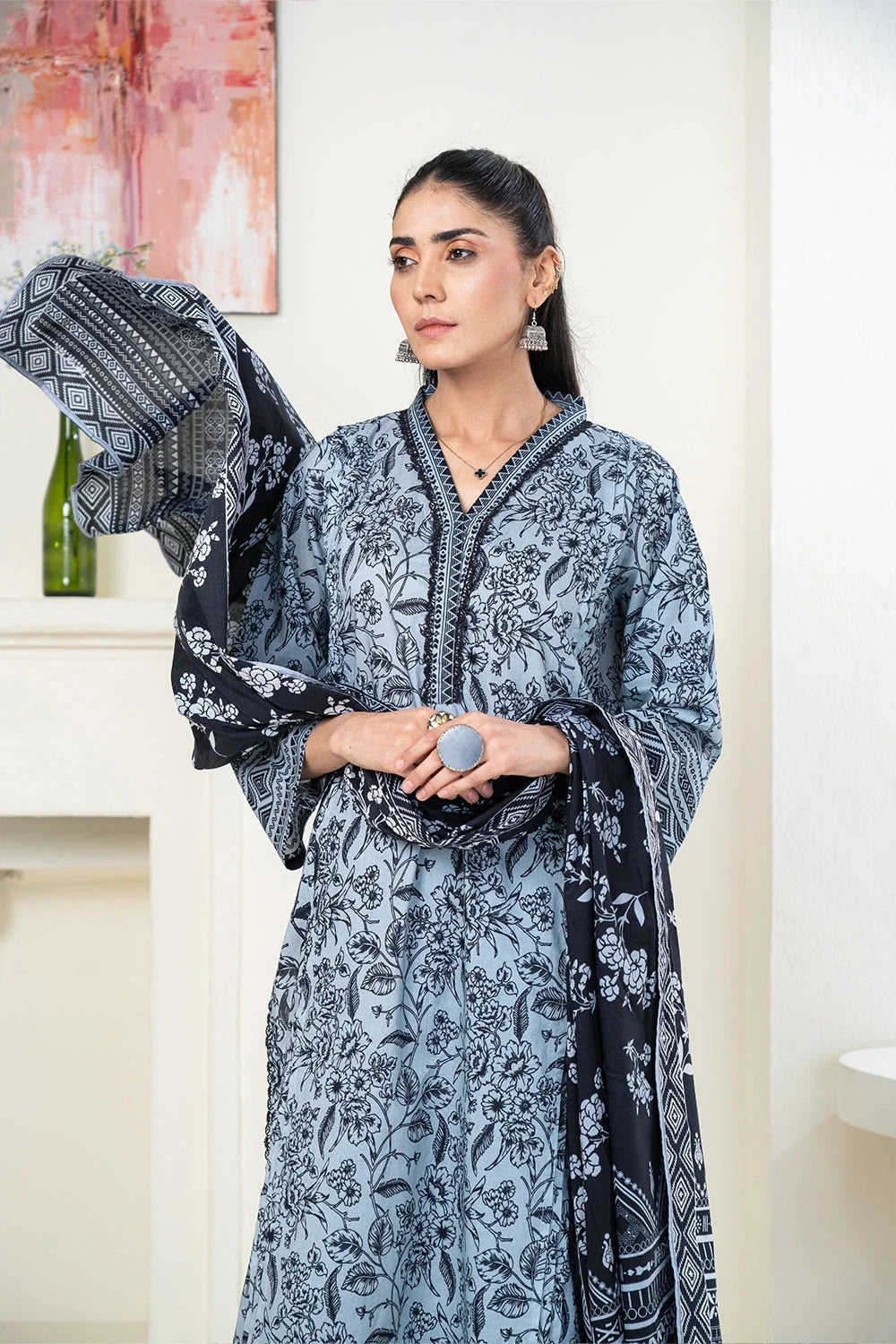 3PC Printed Unstitched Lawn Suit KLA-3419 Printed KHAS STORES 