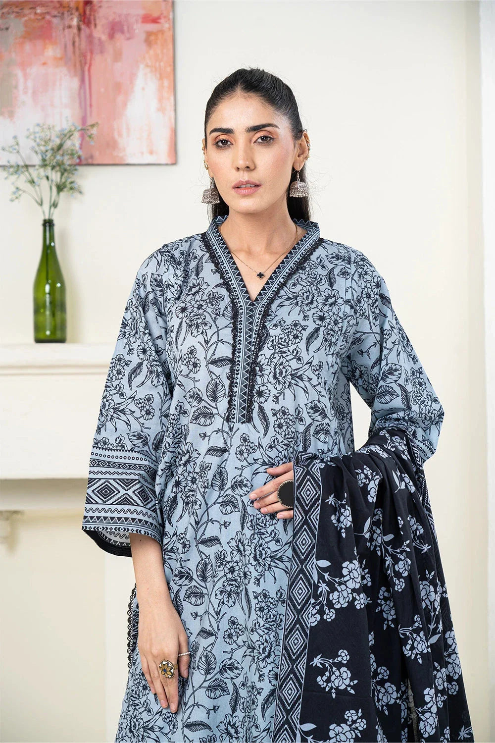 3PC Printed Unstitched Lawn Suit KLA-3419 Printed KHAS STORES 