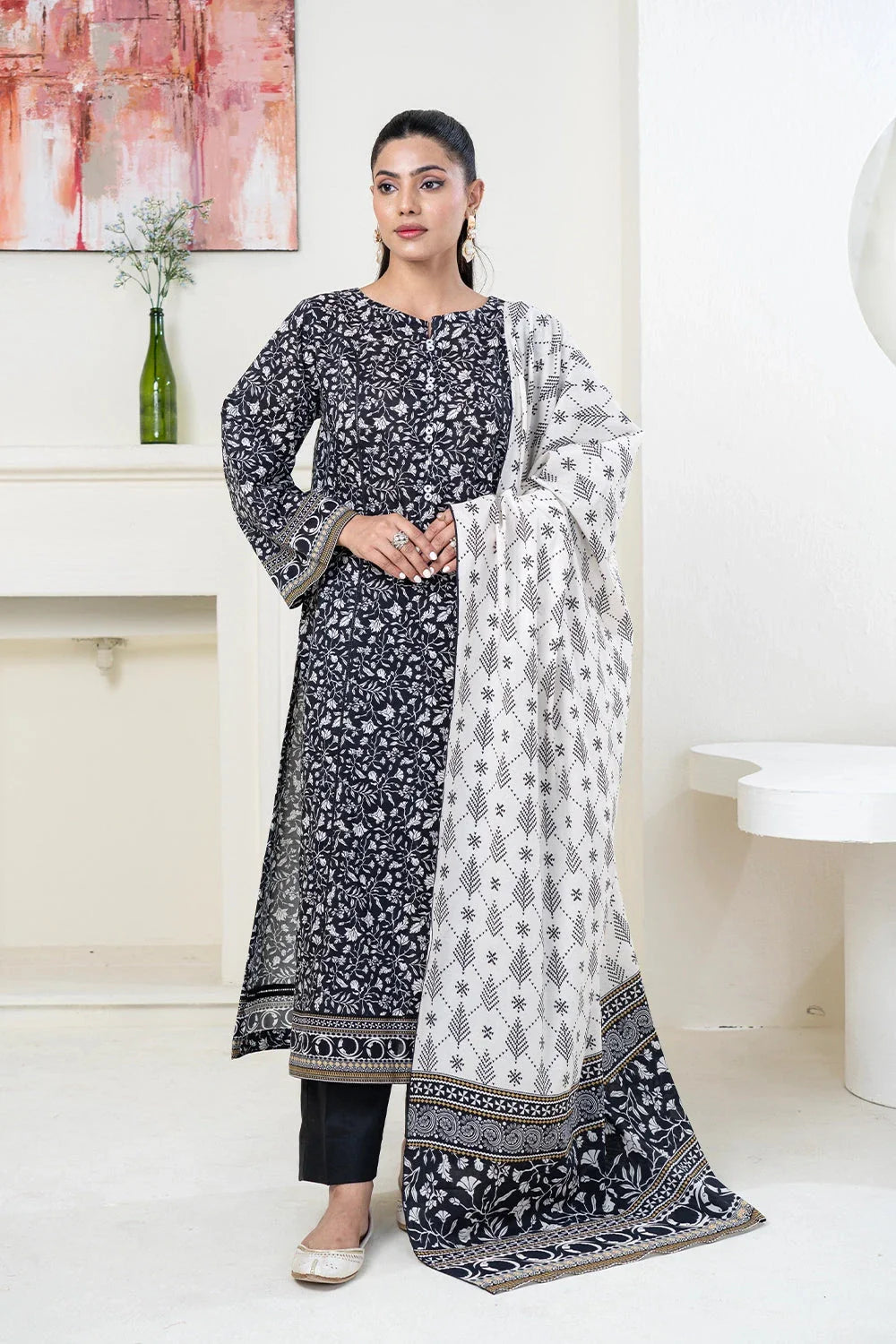 3PC Printed Unstitched Lawn Suit KLA-3420 Printed KHAS STORES 