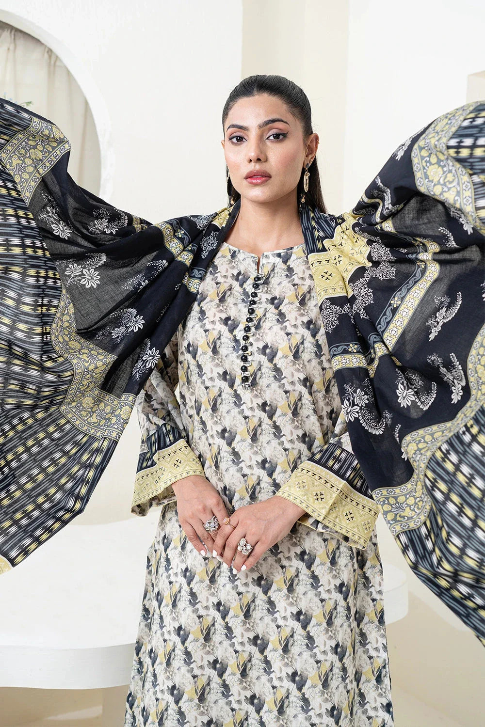 3PC Printed Unstitched Lawn Suit KLA-3423 Printed KHAS STORES 