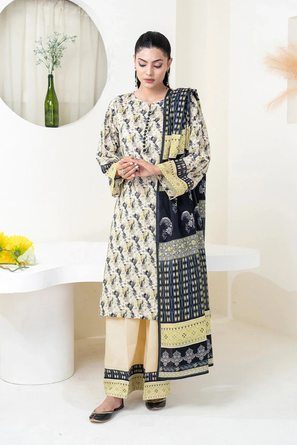 3PC Printed Unstitched Lawn Suit KLA-3423 Printed KHAS STORES 