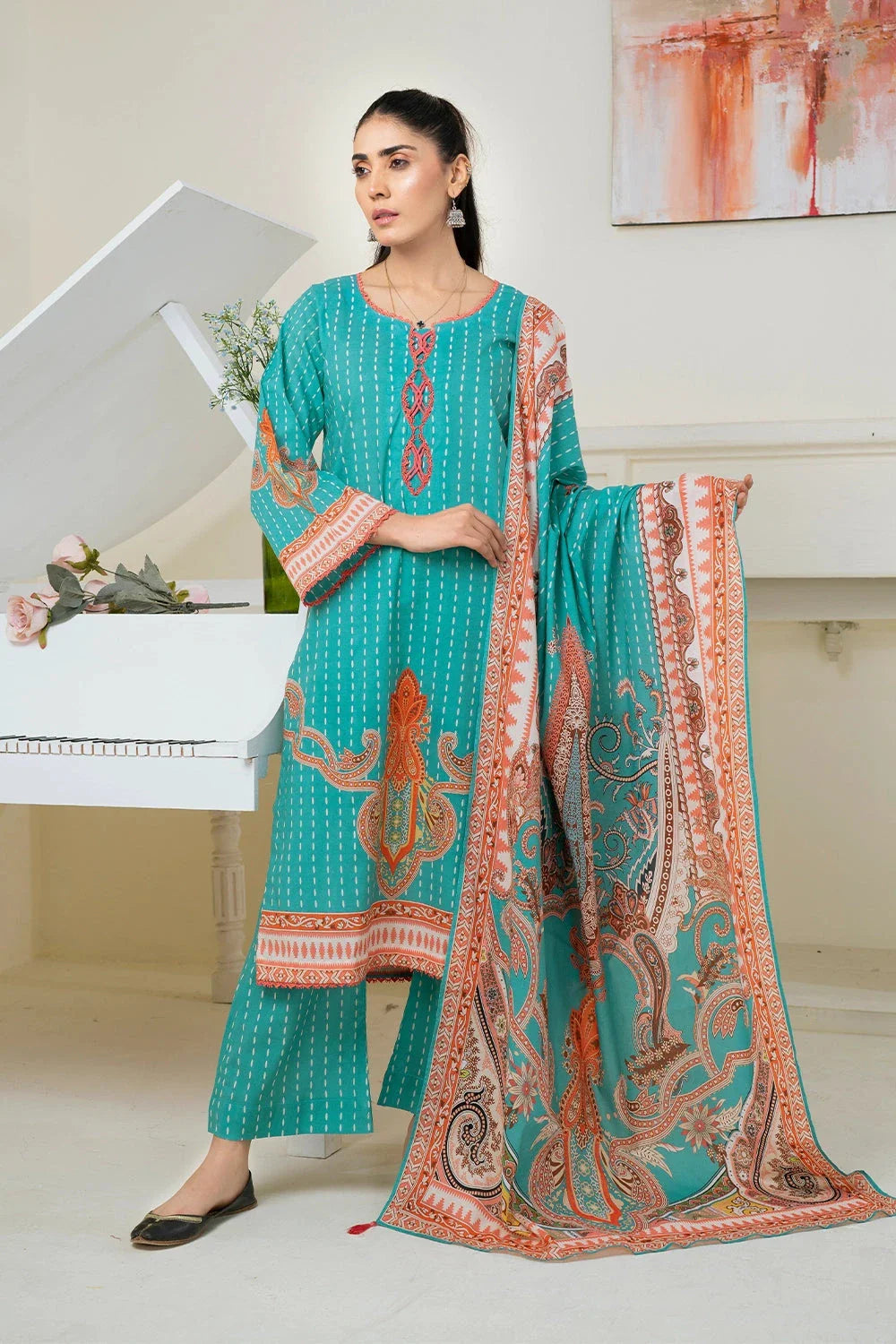 3PC Printed Unstitched Lawn Suit KLA-3477 Printed KHAS STORES 