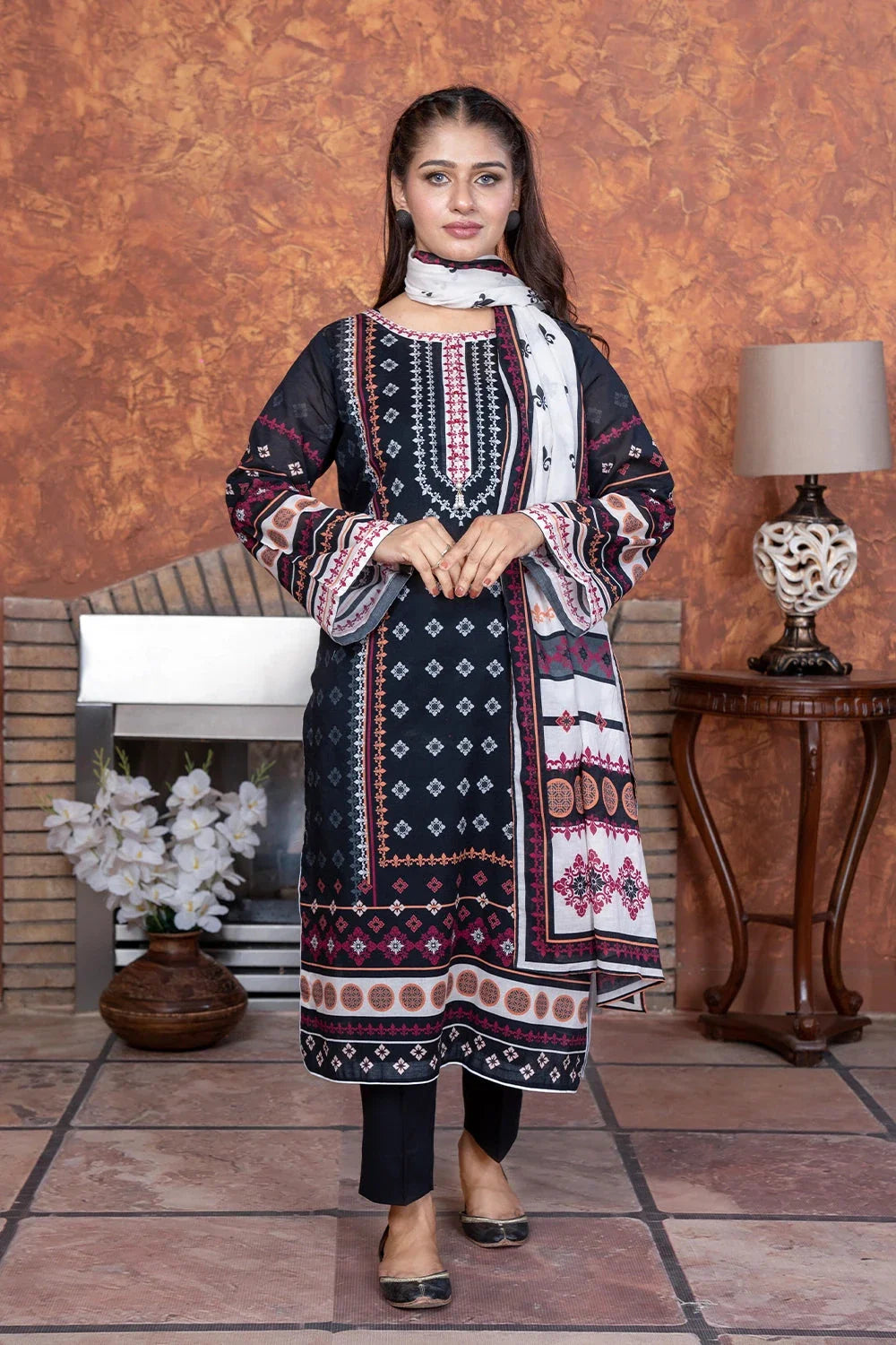 3PC Printed Unstitched Lawn Suit KLA-3484 Printed KHAS STORES 