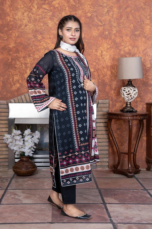 3PC Printed Unstitched Lawn Suit KLA-3484 Printed KHAS STORES 