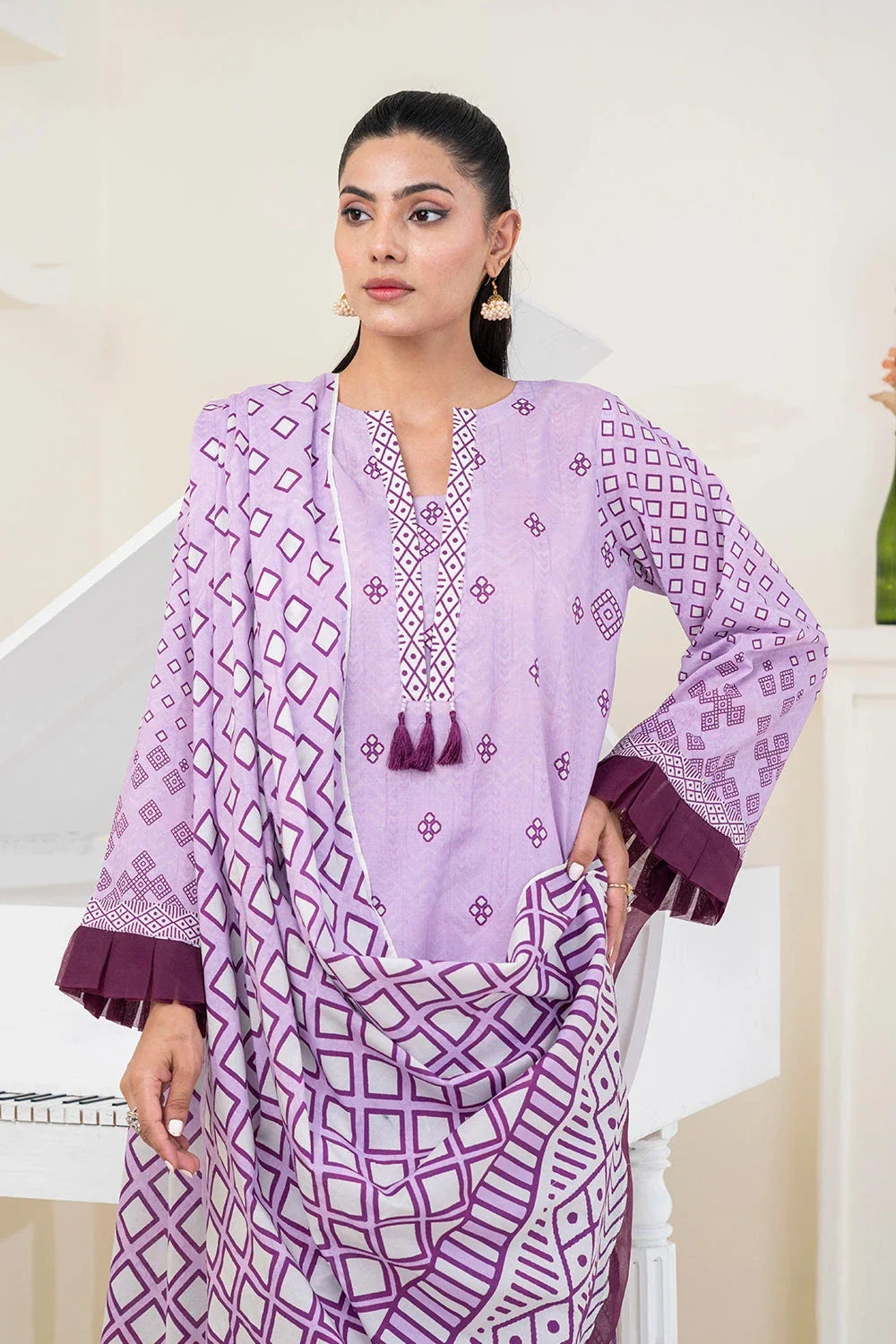 3PC Printed Unstitched Lawn Suit KLA-3486 Printed KHAS STORES 