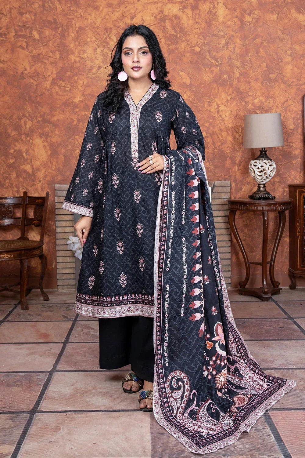3PC Printed Unstitched Lawn Suit KLA-3487 Printed KHAS STORES 