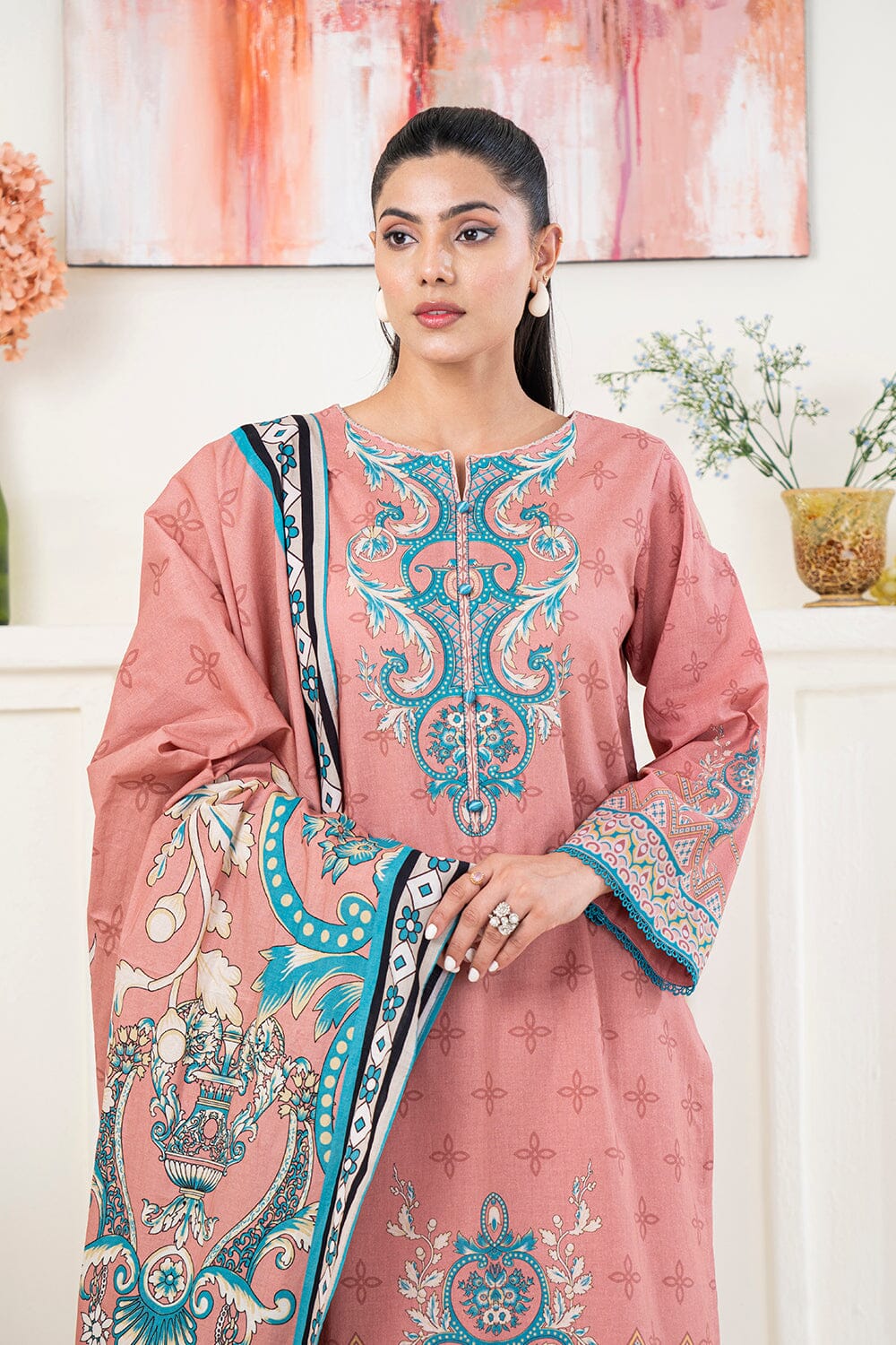 3PC Printed Unstitched Lawn Suit KLA-3489 Printed KHAS STORES 