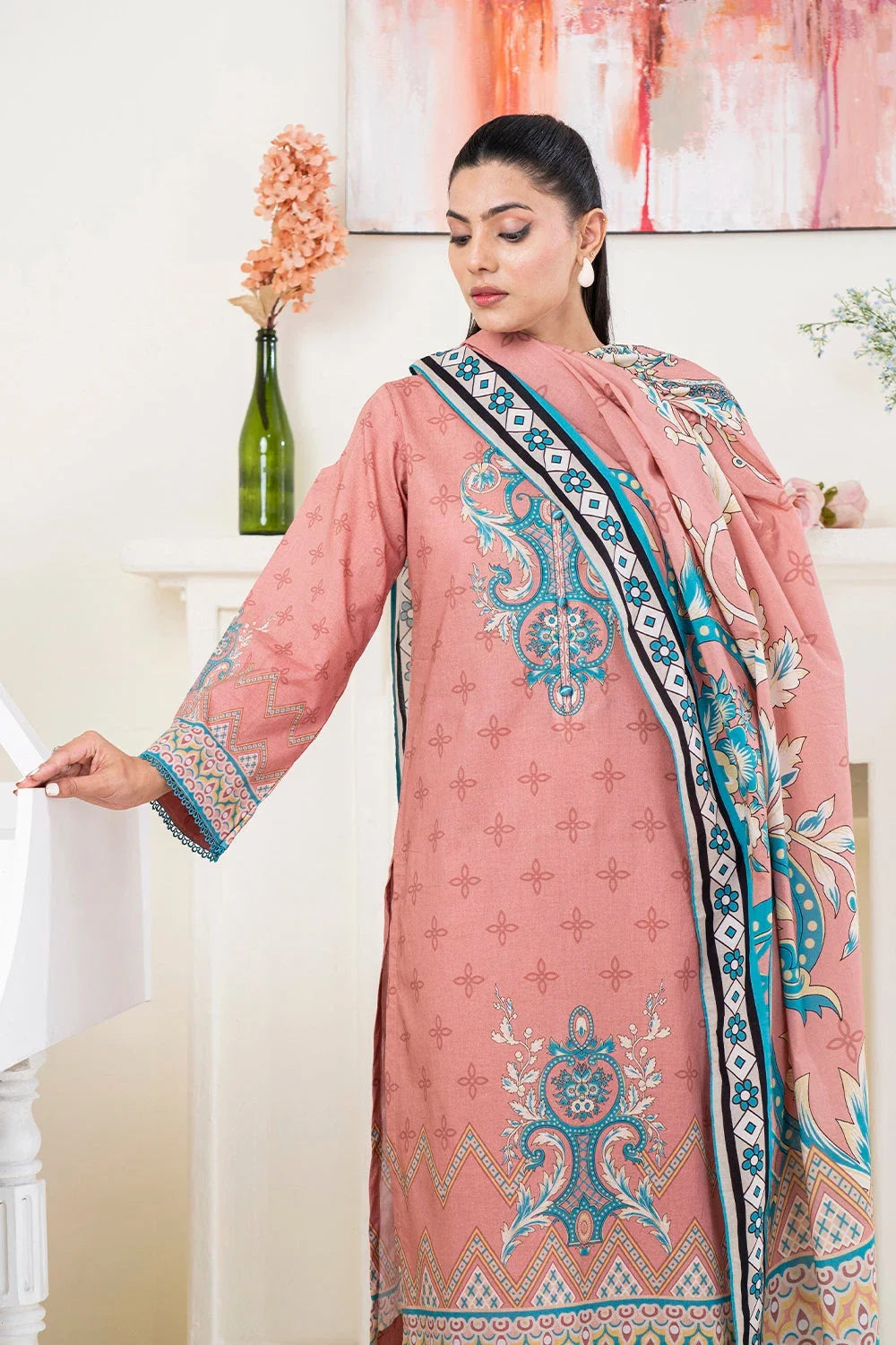3PC Printed Unstitched Lawn Suit KLA-3489 Printed KHAS STORES 