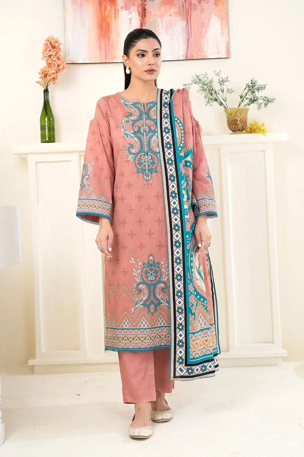 3PC Printed Unstitched Lawn Suit KLA-3489 Printed KHAS STORES 