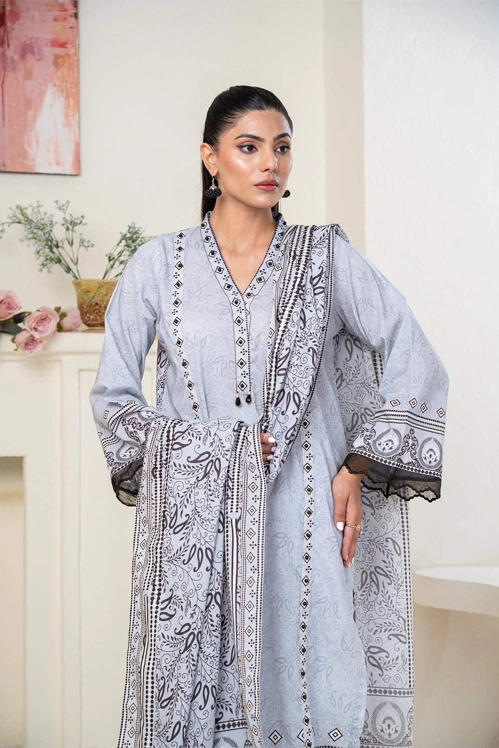 3PC Printed Unstitched Lawn Suit KLA-3491 Printed KHAS STORES 