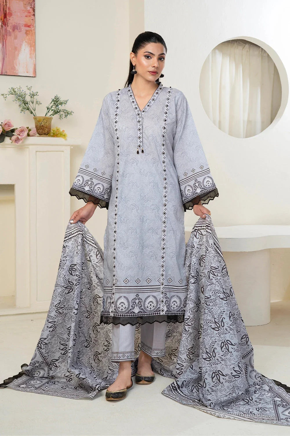 3PC Printed Unstitched Lawn Suit KLA-3491 Printed KHAS STORES 