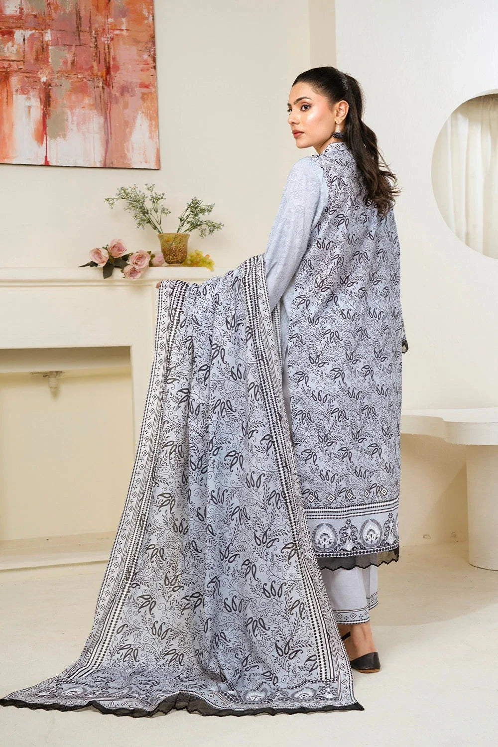 3PC Printed Unstitched Lawn Suit KLA-3491 Printed KHAS STORES 