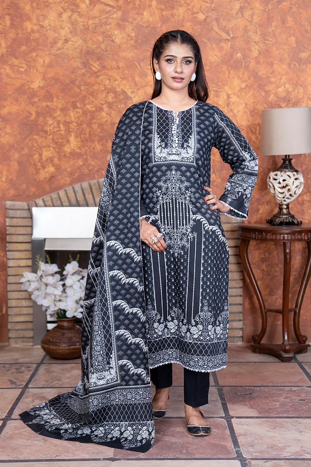 3PC Printed Unstitched Lawn Suit KLA-3493 Printed KHAS STORES 
