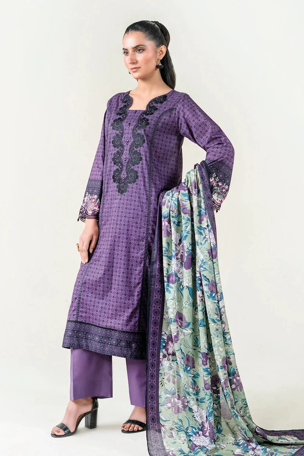 3PC Stitched Embroidered Lawn Suit | KL-RTW-3891 Embroidered KHAS STORES 