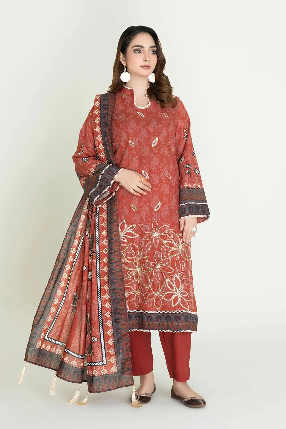 3PC Stitched Embroidered Lawn Suit | KL-RTW-3900 Embroidered KHAS STORES 