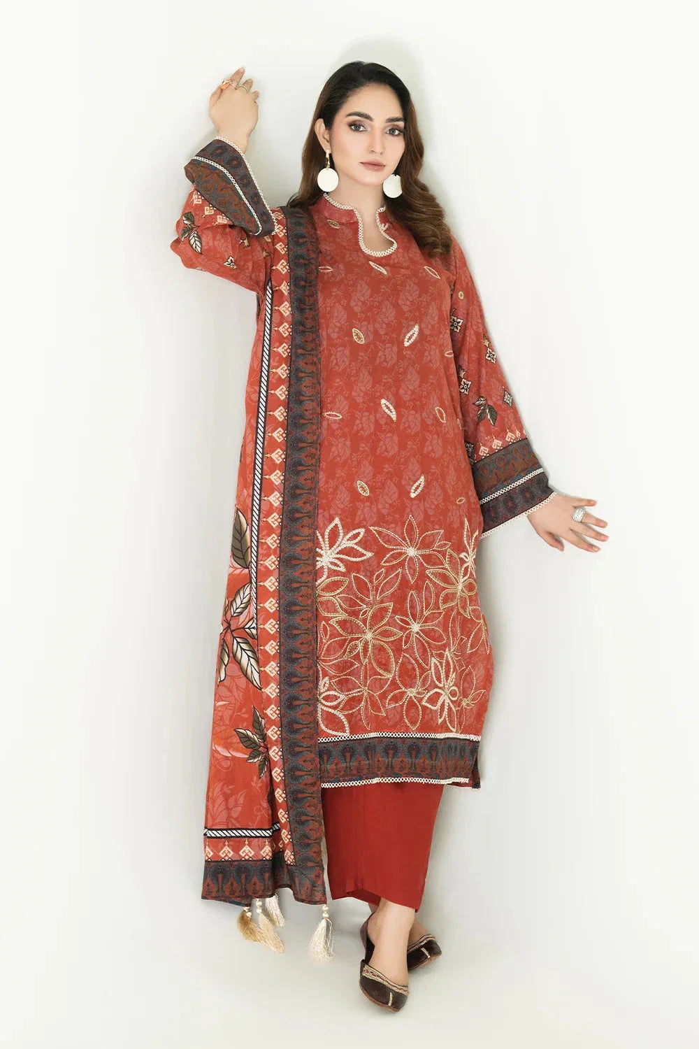 3PC Stitched Embroidered Lawn Suit | KL-RTW-3900 Embroidered KHAS STORES 