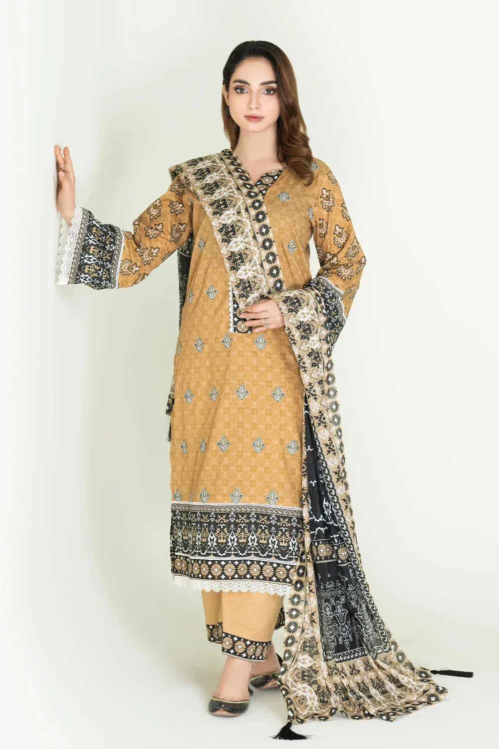 3PC Stitched Embroidered Lawn Suit | KL-RTW-3901 Embroidered KHAS STORES 