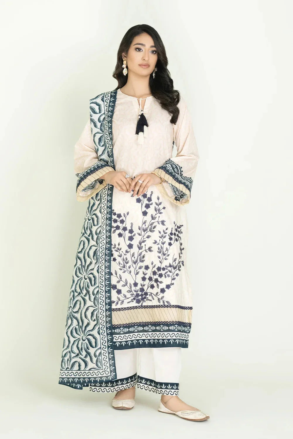 3PC Stitched Printed Lawn Suit | RTW-KLA-3399 Printed KHAS STORES 