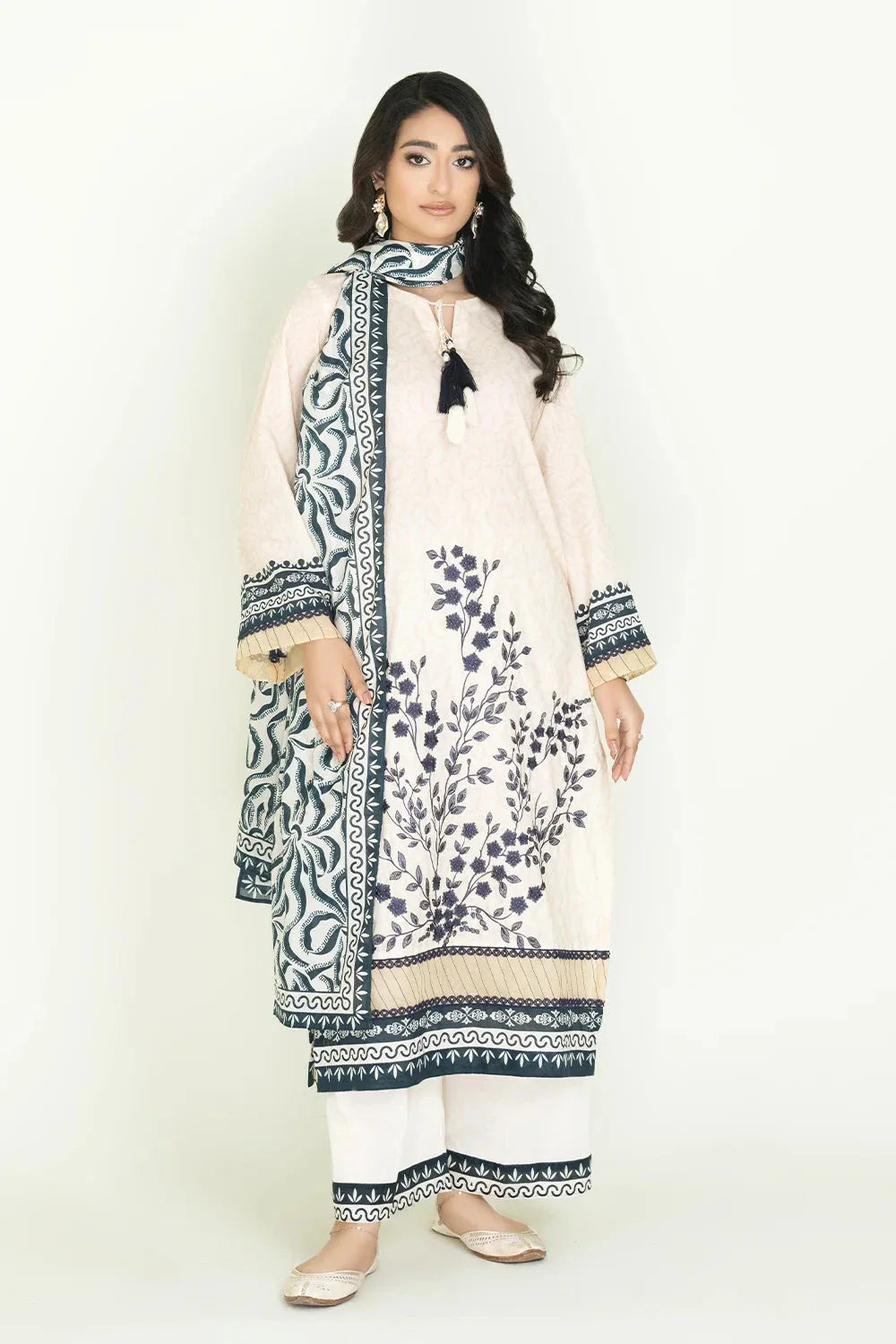 3PC Stitched Printed Lawn Suit | RTW-KLA-3399 Printed KHAS STORES 