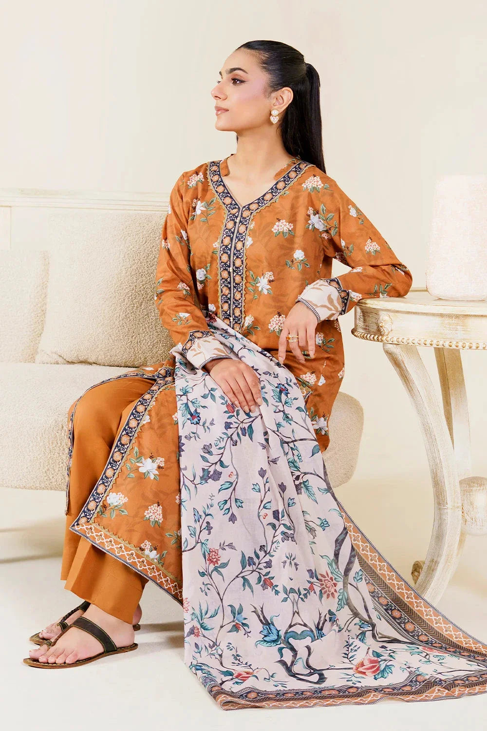 3PC Stitched Printed Lawn Suit | RTW-KLA-3898 Printed KHAS STORES 