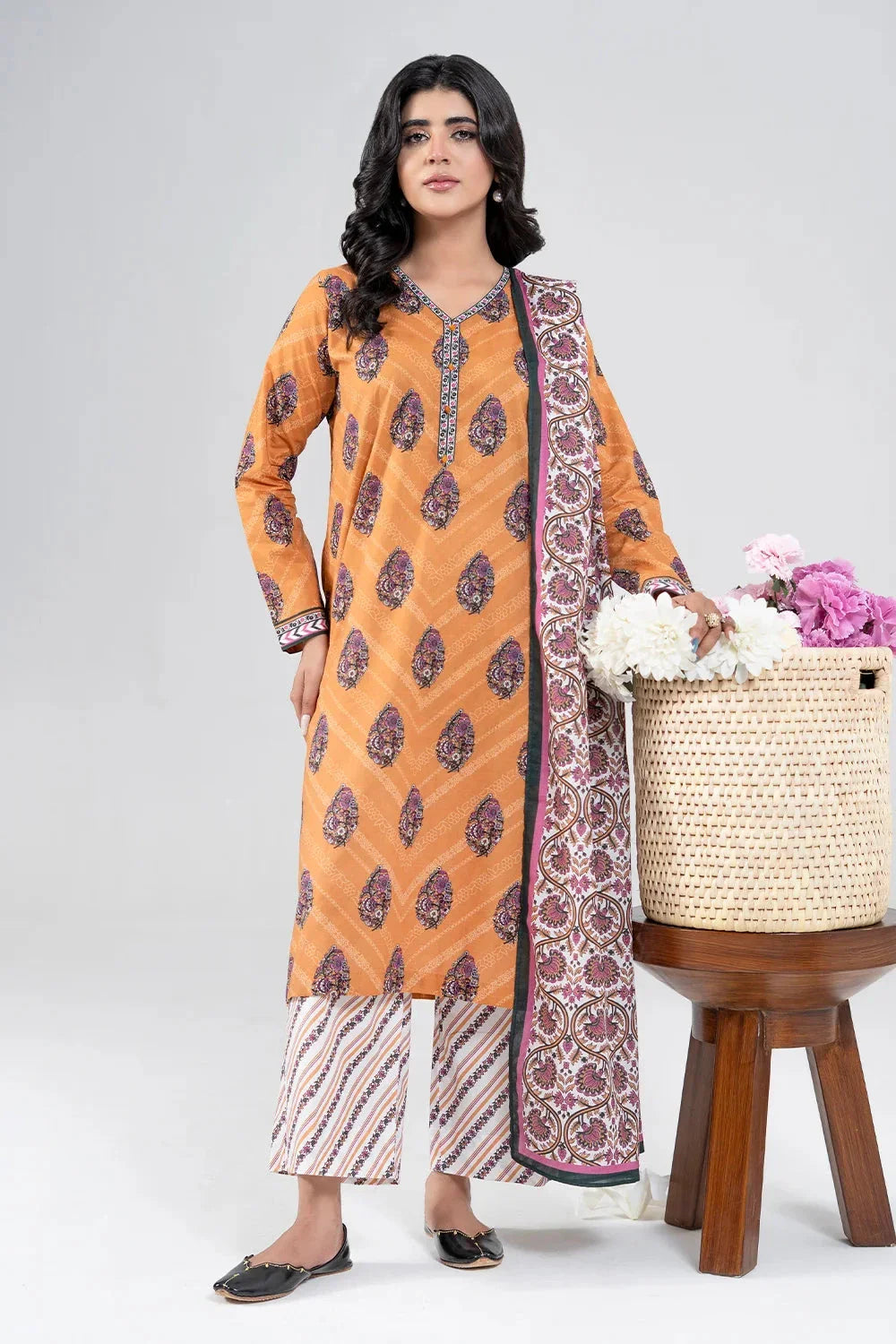 3PC Stitched Printed Lawn Suit | RTW-KLA-4041 Printed KHAS STORES 
