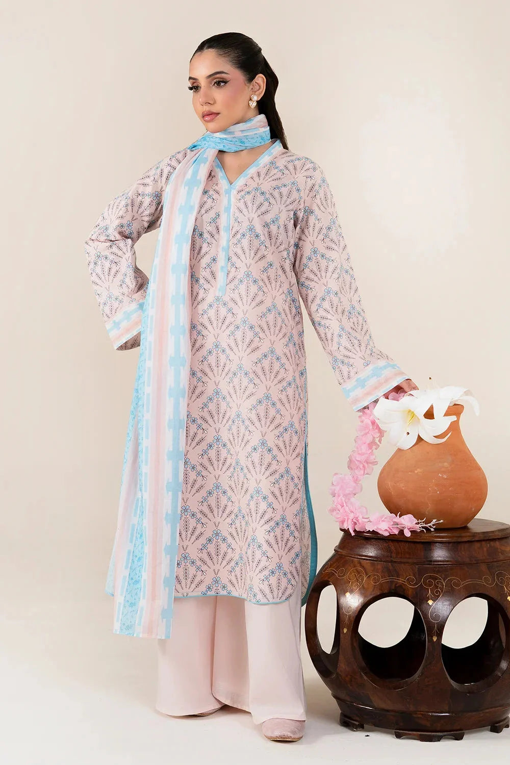 3PC Stitched Printed Lawn Suit | RTW-KLA-4073 Printed KHAS STORES 