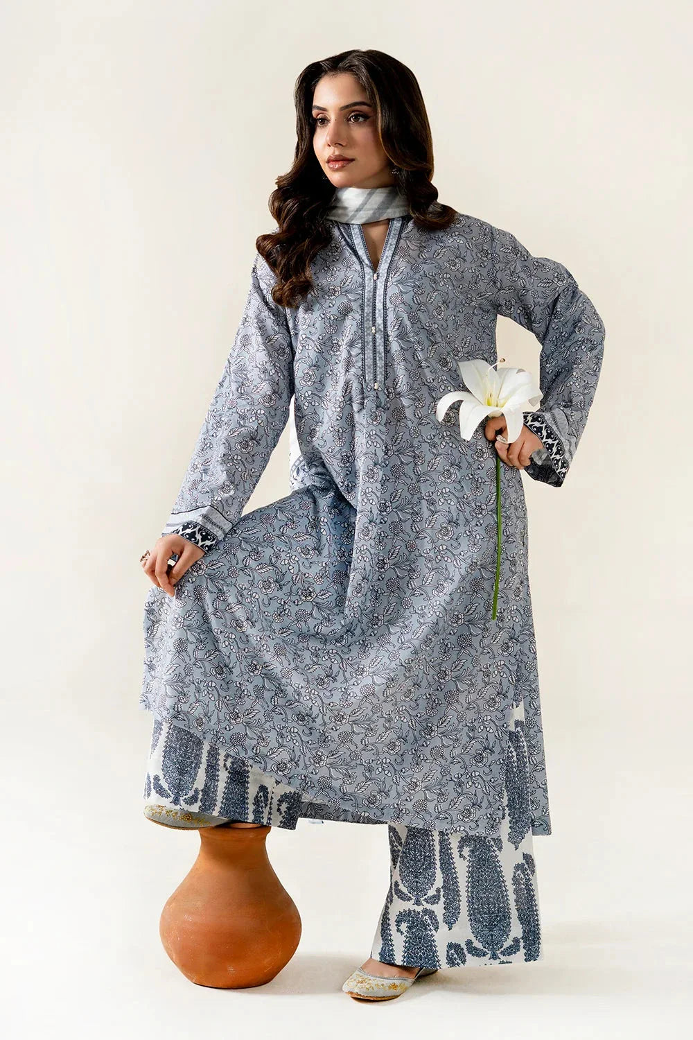 3PC Unstitched Printed Lawn Suit | KLA-3989 Printed KHAS STORES 