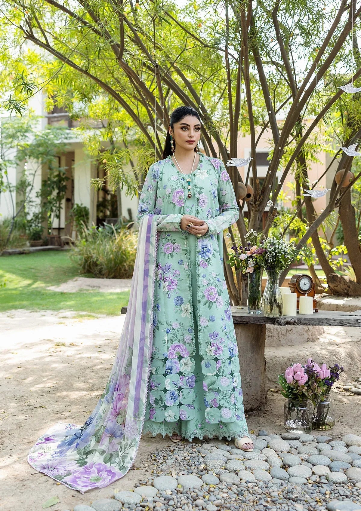 GARDENELLE wearing this beautiful dress FROM ELAF PRINTS WITH CHIFFON DUPATTA COLLECTION 2025.
