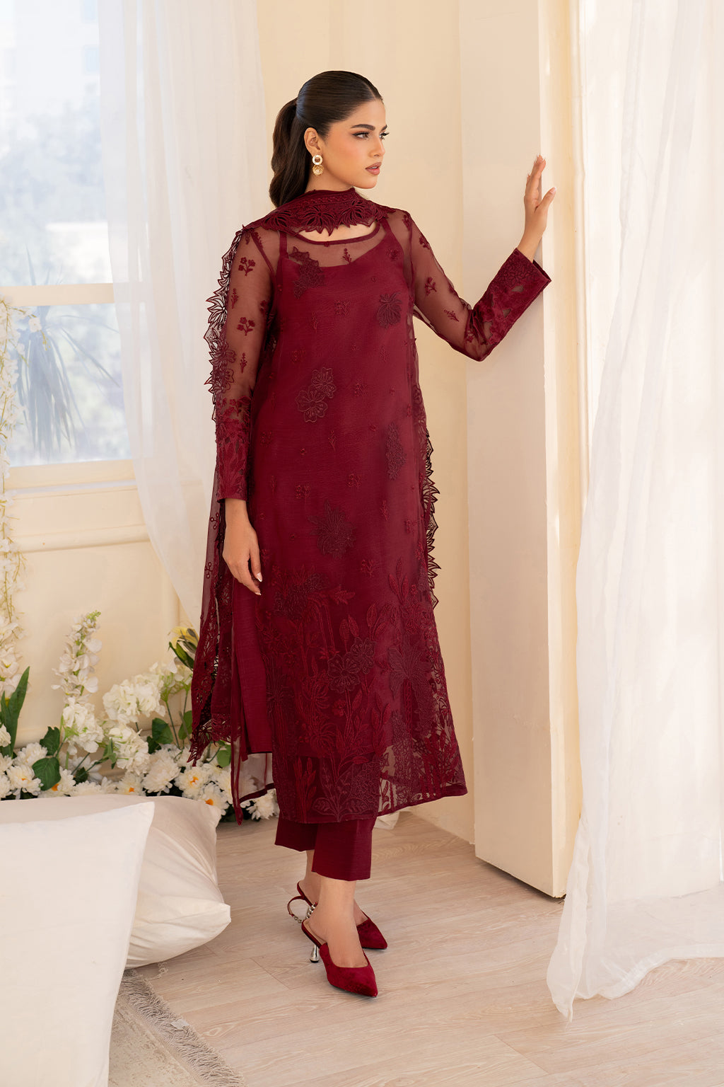 UE-438 Embroidered Pure Organza