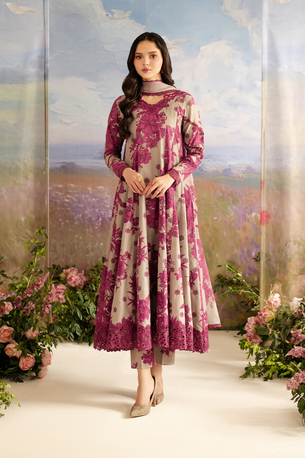 UE-457  Embroidered Printed Lawn