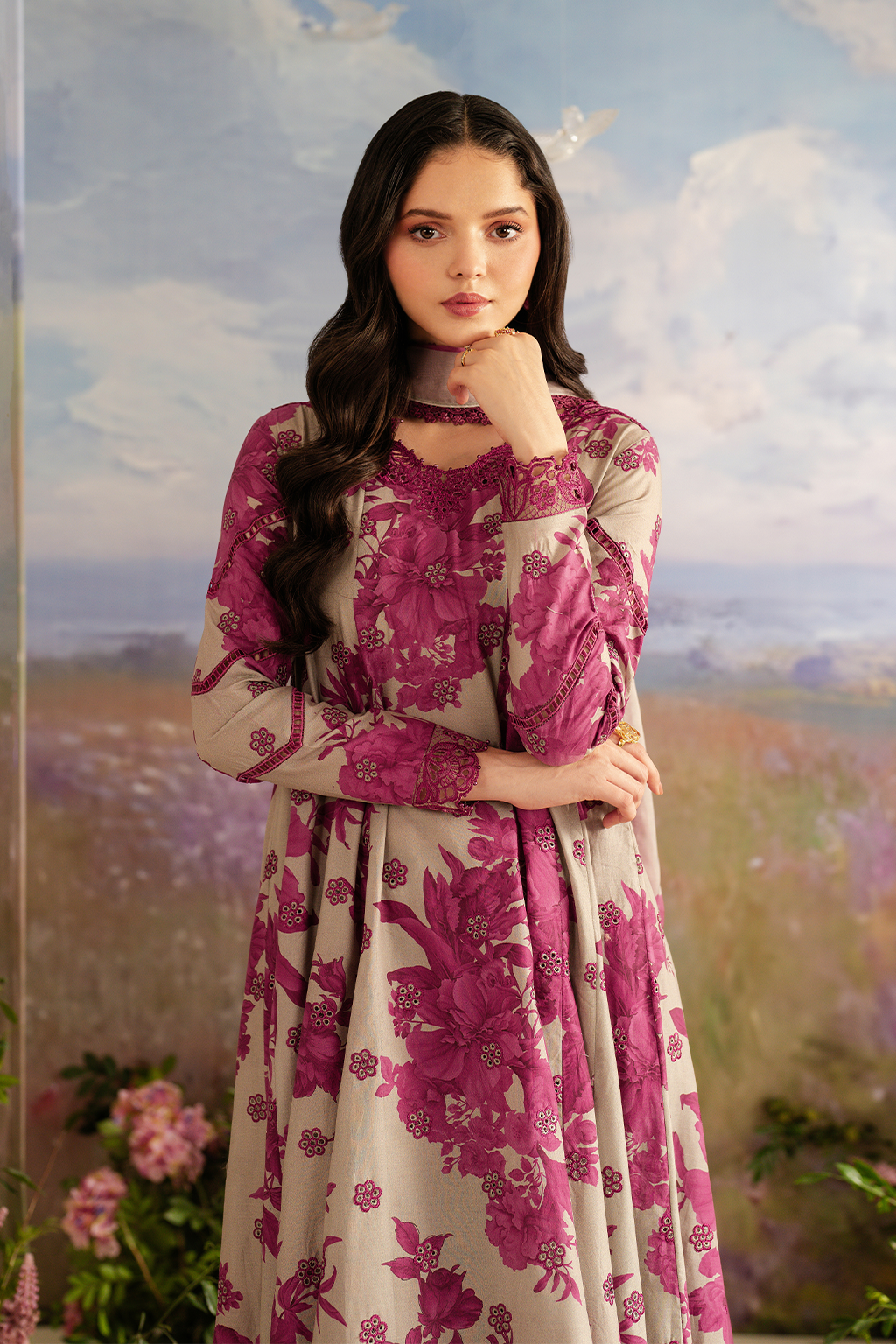 UE-457  Embroidered Printed Lawn