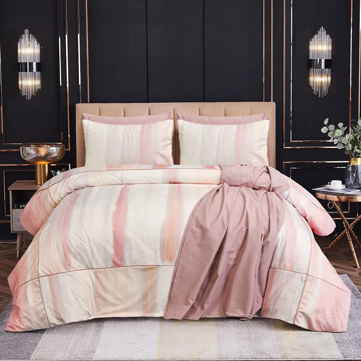 6 PCS BED SET SERENITY SLUMBER PINK Luxury Bedding HOMBEDCLU 