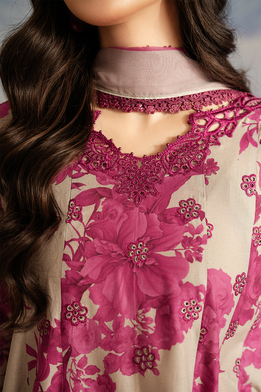 UE-457  Embroidered Printed Lawn