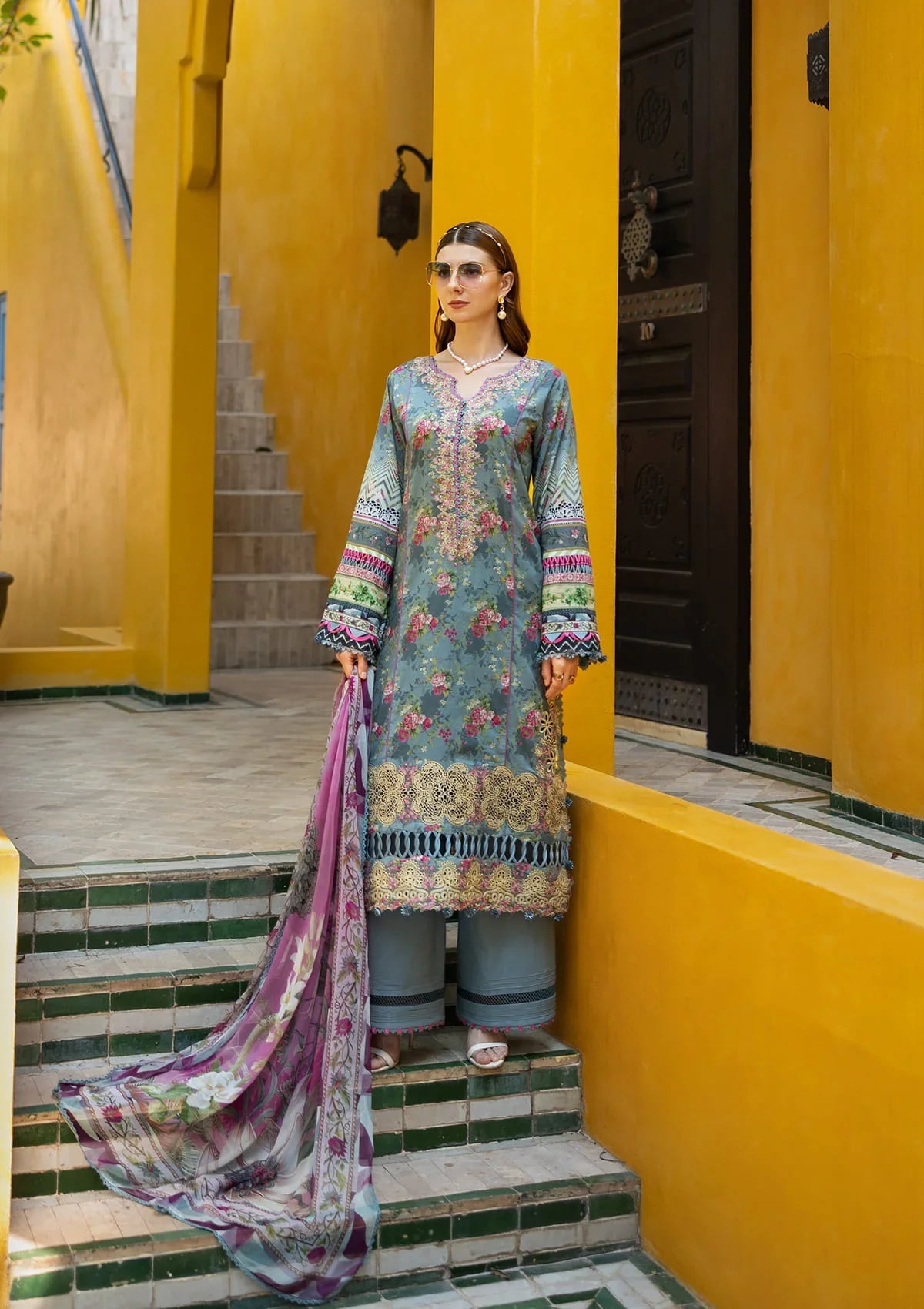 Radiant Embroidered Organza Front Left & Right Motifs and lawn shirt from ELAF SIGNATURE COLLECTION 2025.