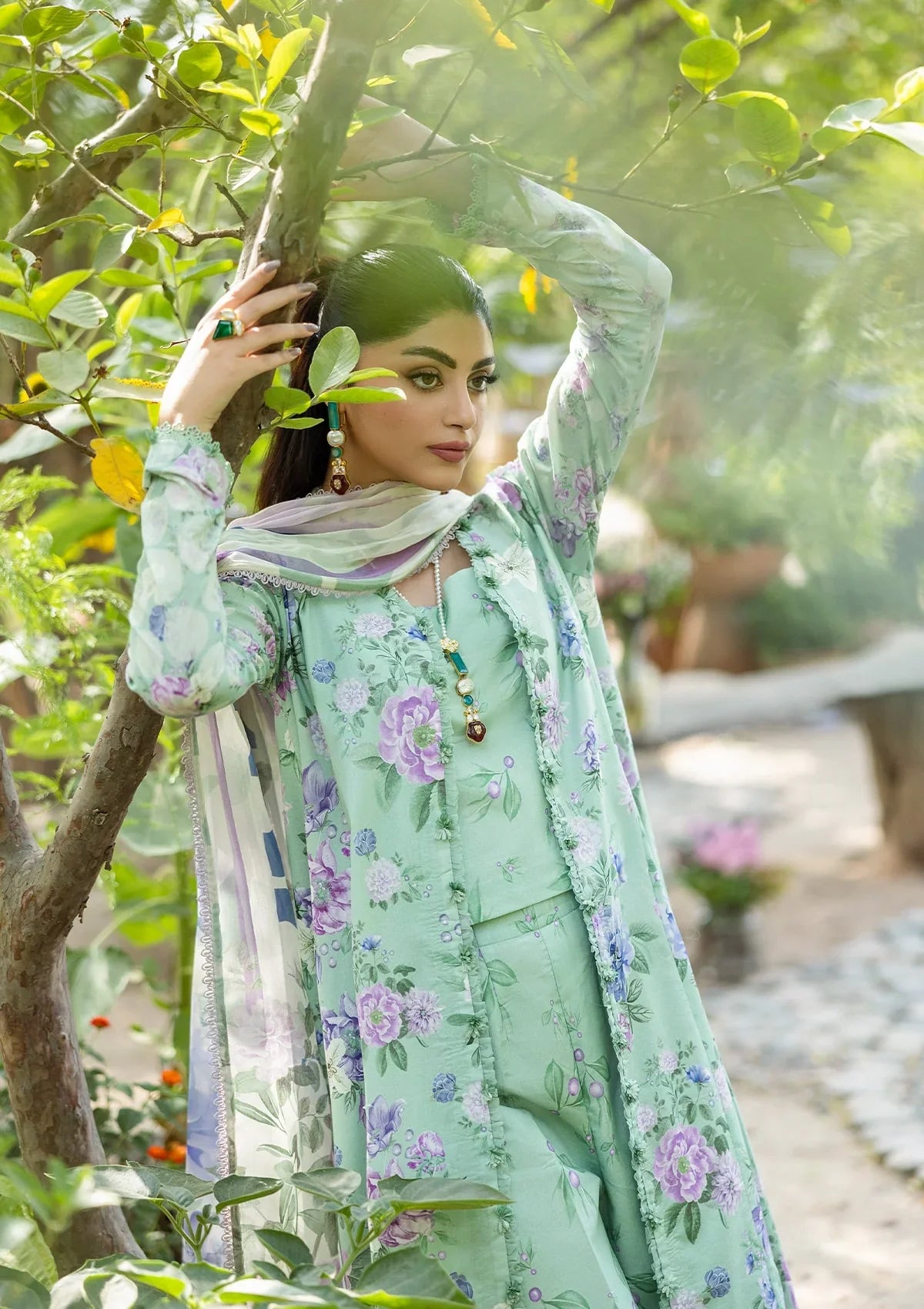 Elegant dress GARDENELLE FROM ELAF PRINTS WITH CHIFFON DUPATTA COLLECTION 2025.
